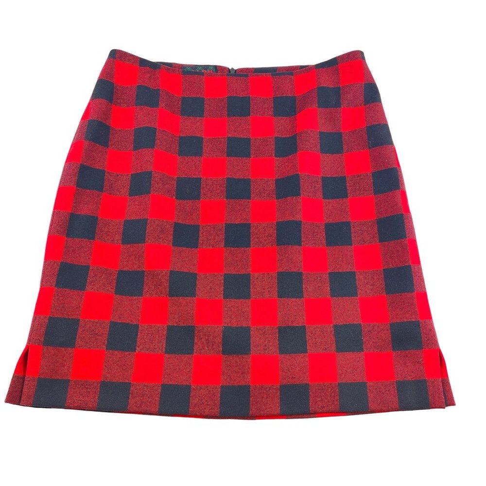 Ralph Ralph Lauren Red Black Buffalo Plaid Wool Pencil Skirt Sz 12